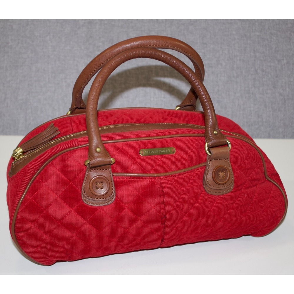 Vera Bradley Satchel Canyon Collection Women Red Quilted Corduroy Leather Trim